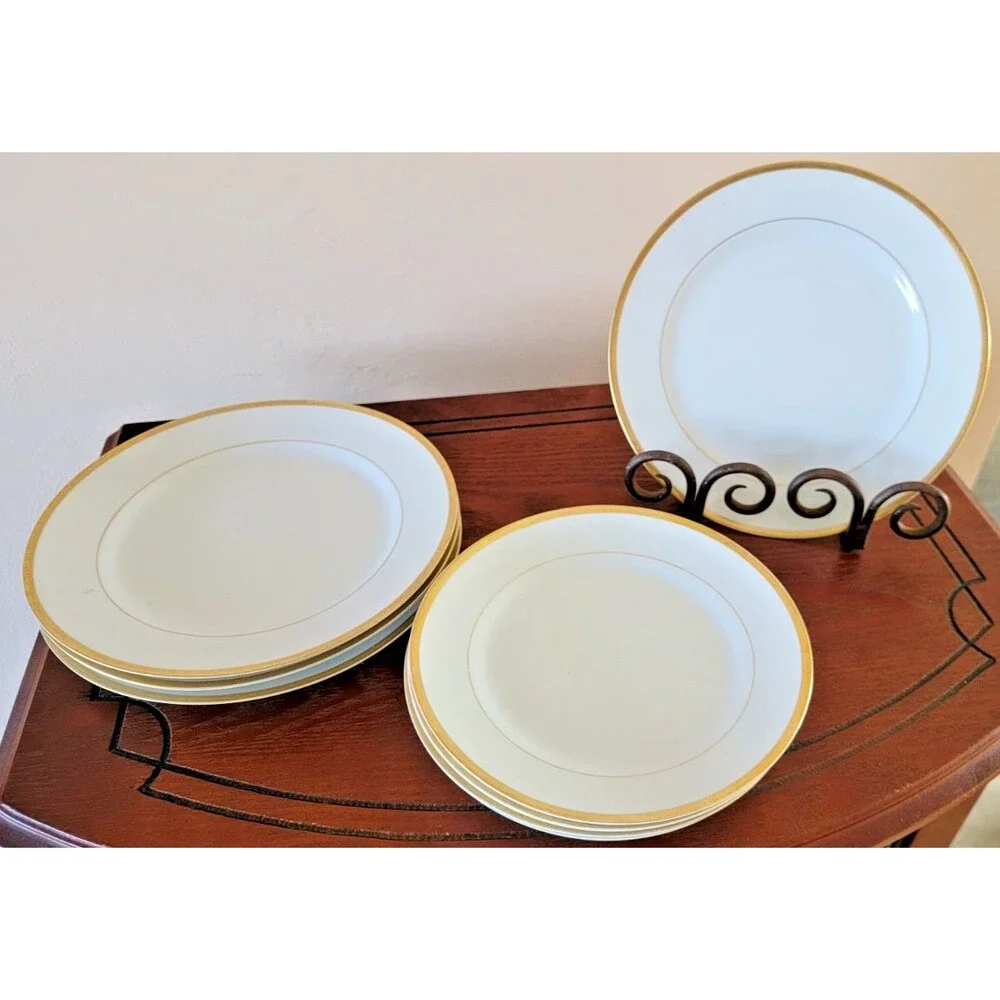 Vtg Noritake Nippon White W Gold Rimmed Plates Dishes 4 Salad 7.5